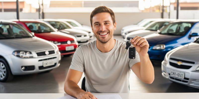 Pessoa recebendo chaves de carro financiado